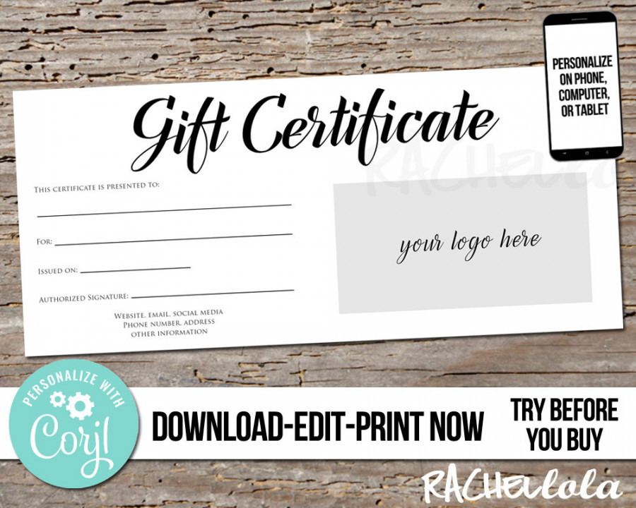 Editable Custom Printable Gift Certificate Template Logo - Etsy