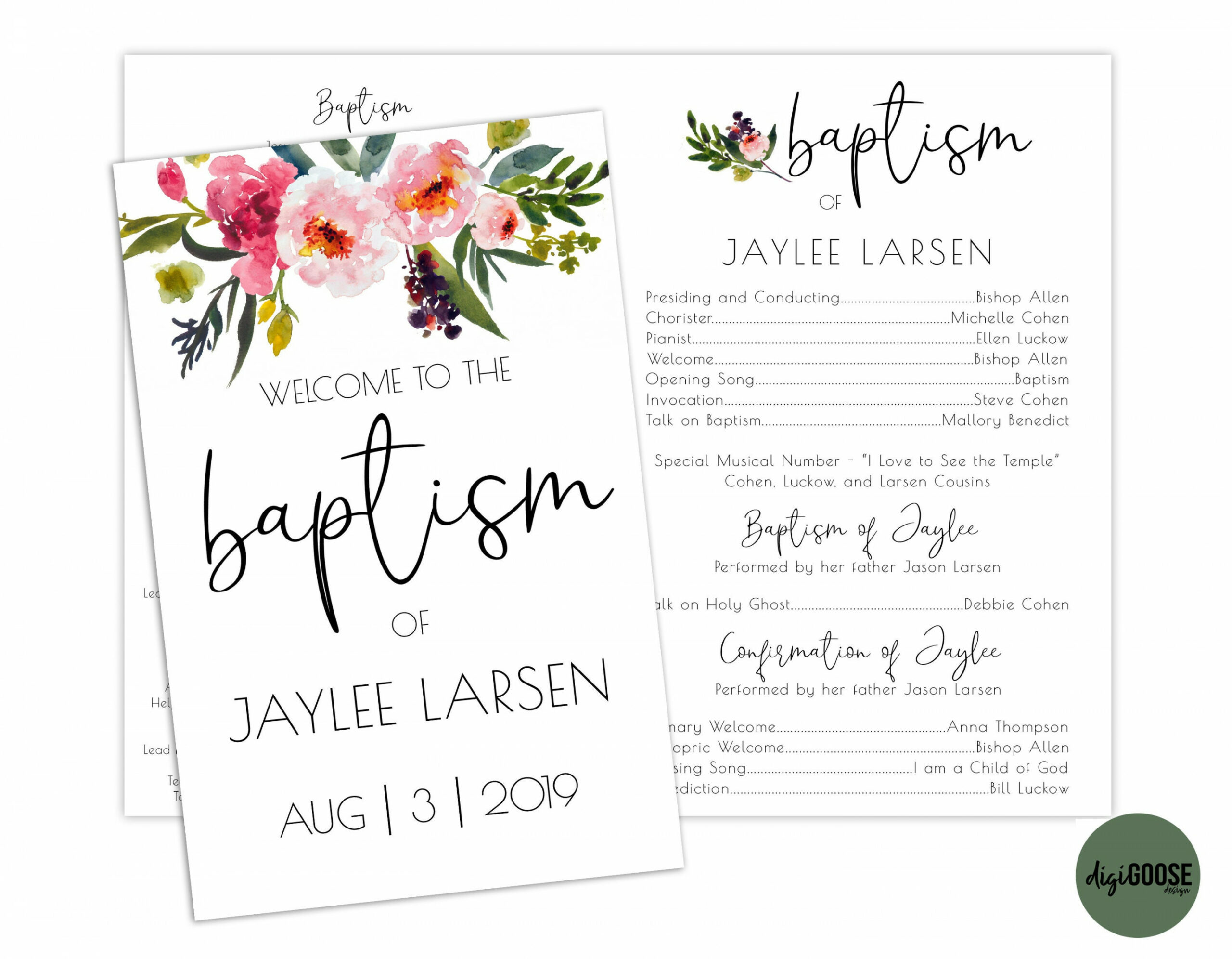 EDITABLE, LDS Baptism Program Template, Printable Baptism Program, Lds girl  baptism, Lds baptism, DIY, Editable Template, Floral, watercolor