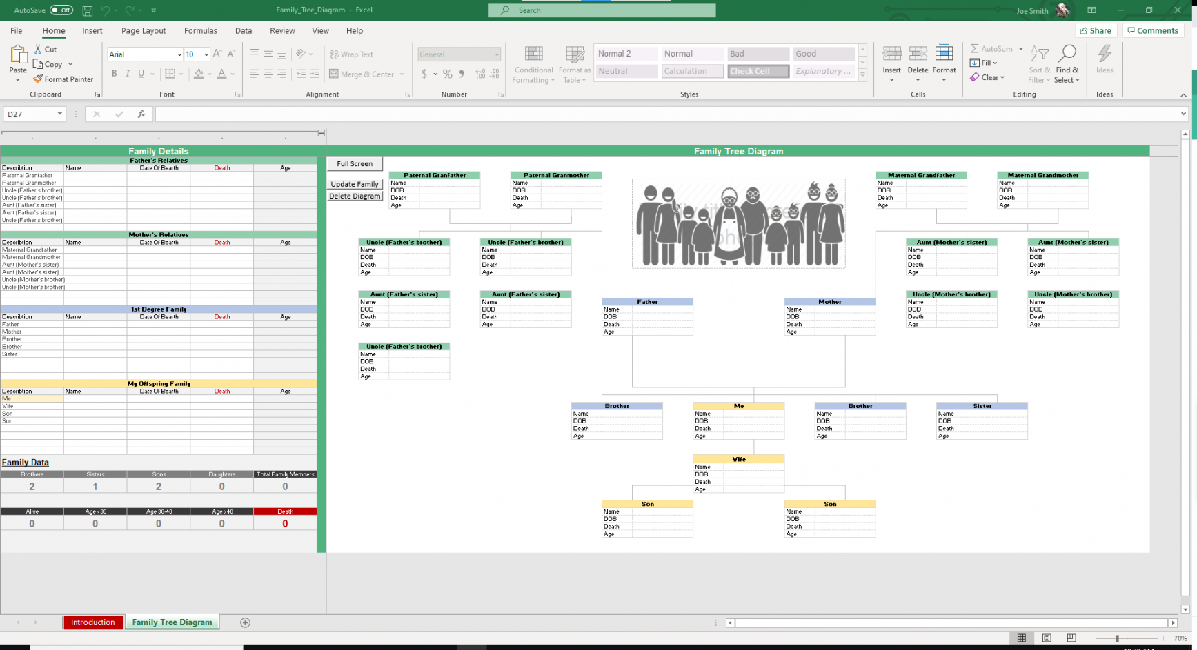 Family Tree Excel Template - Simple Sheets