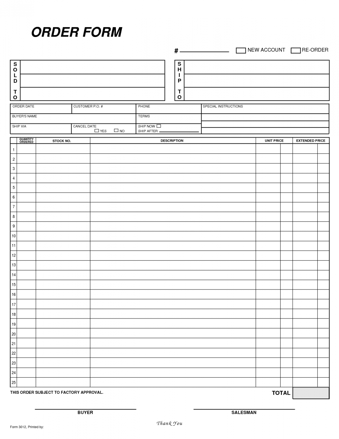 Free Blank Order Form Template  Order form template free, Order