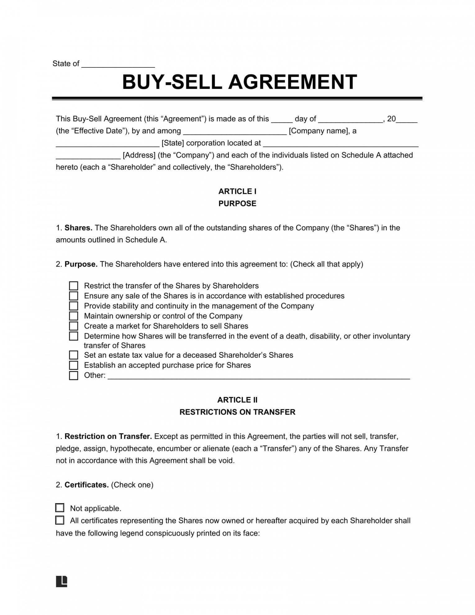 Free Buy-Sell Agreement Template  PDF & Word