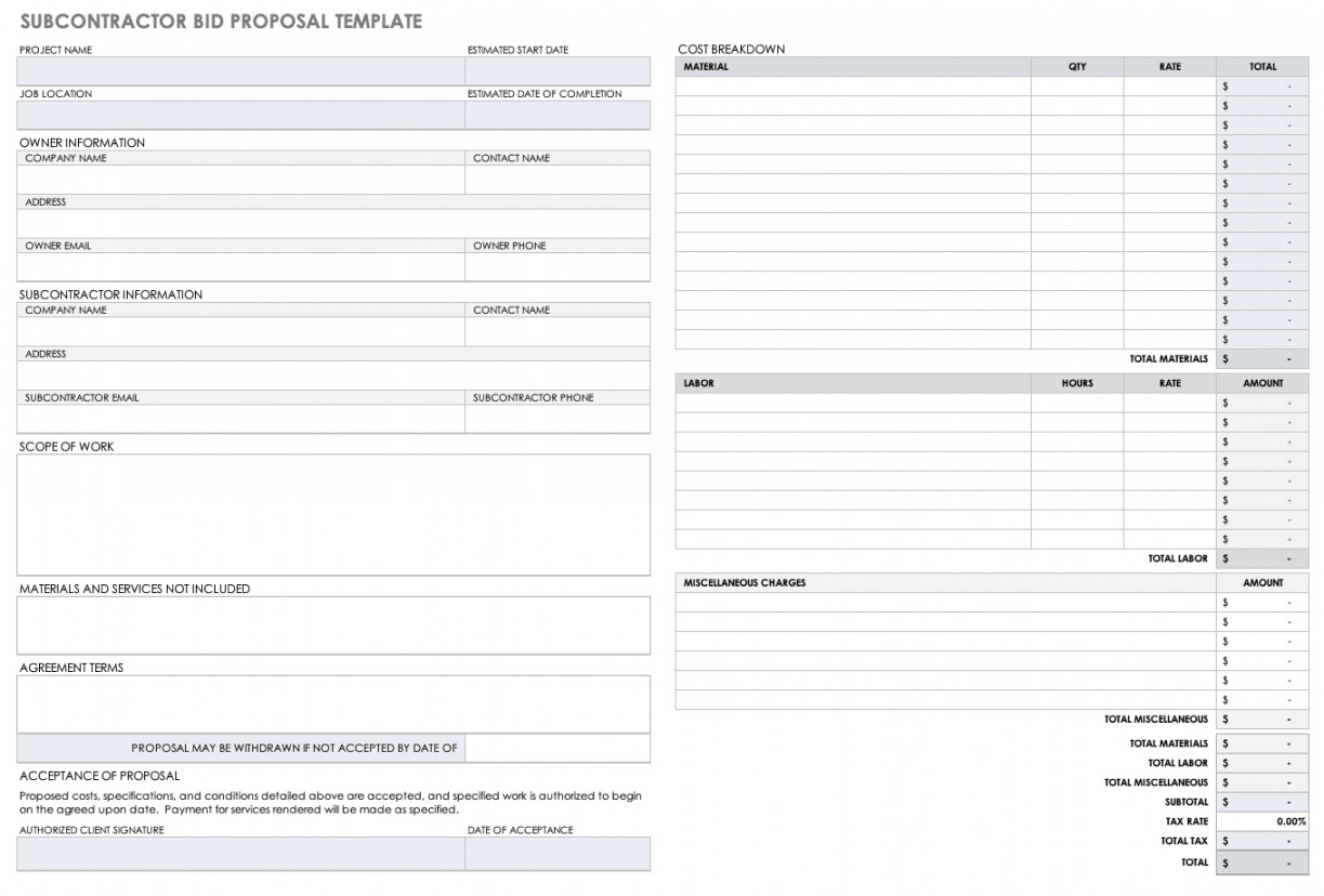 Free Construction Bid Templates  Smartsheet