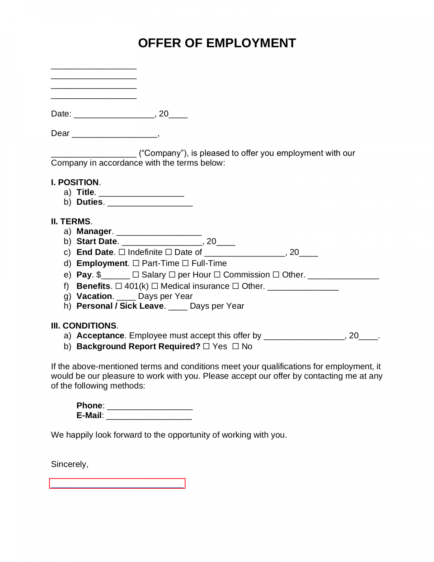 Free Job Offer Letter Templates () - PDF  Word – eForms