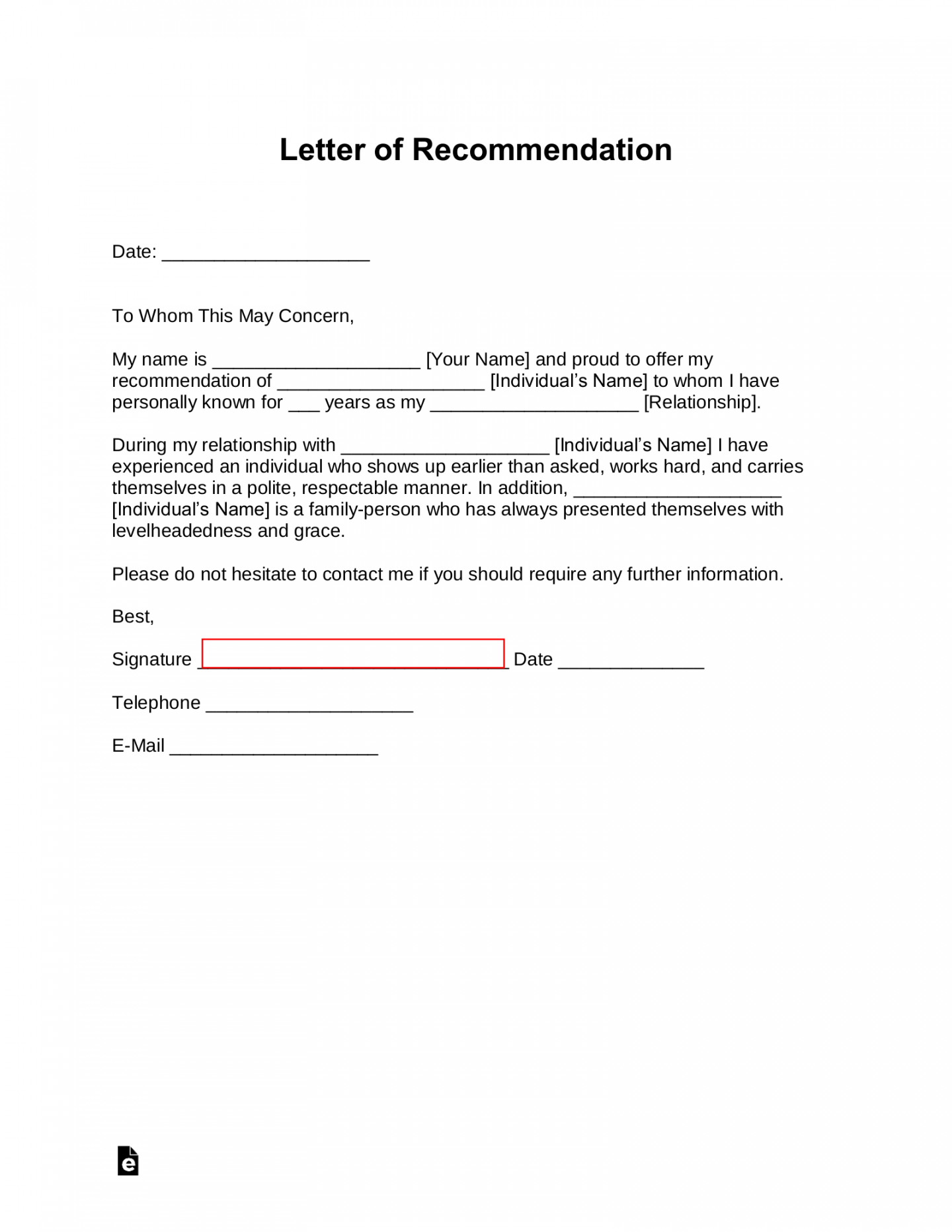 Free Letter of Recommendation Templates () - PDF  Word – eForms