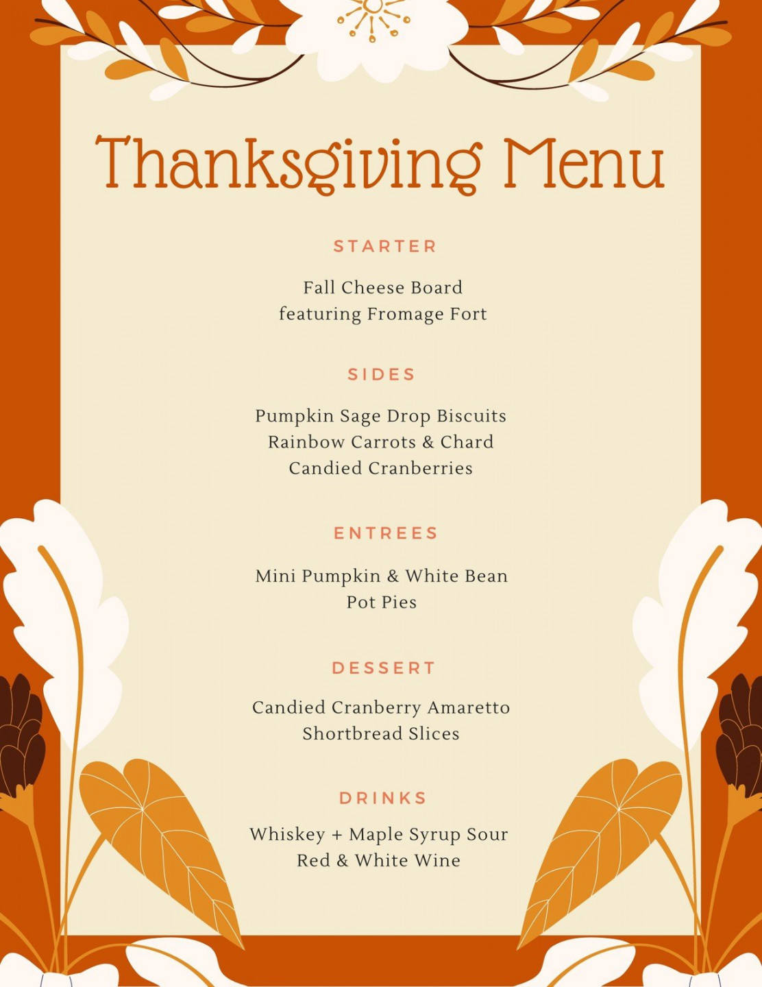 Free printable, customizable Thanksgiving menu templates  Canva