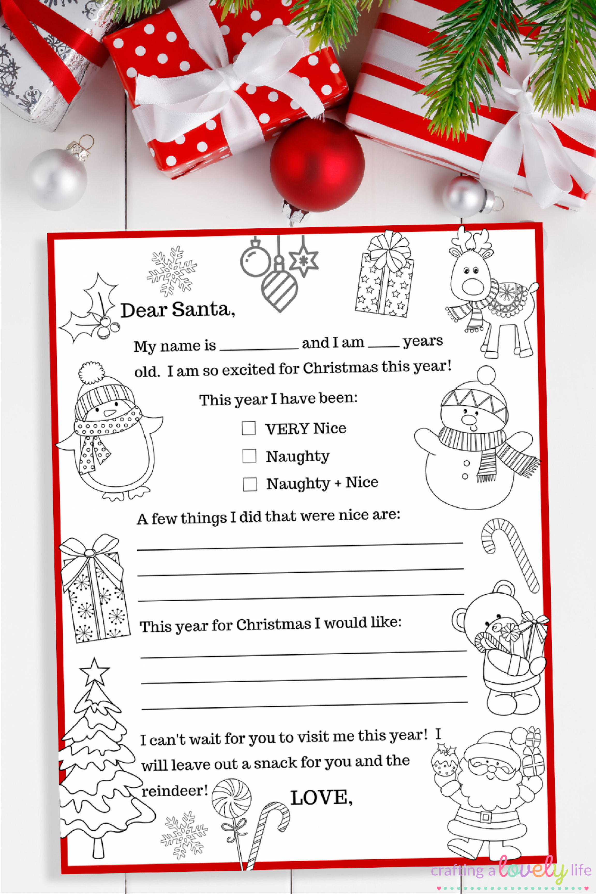 Free Printable Letter to Santa Coloring Page -