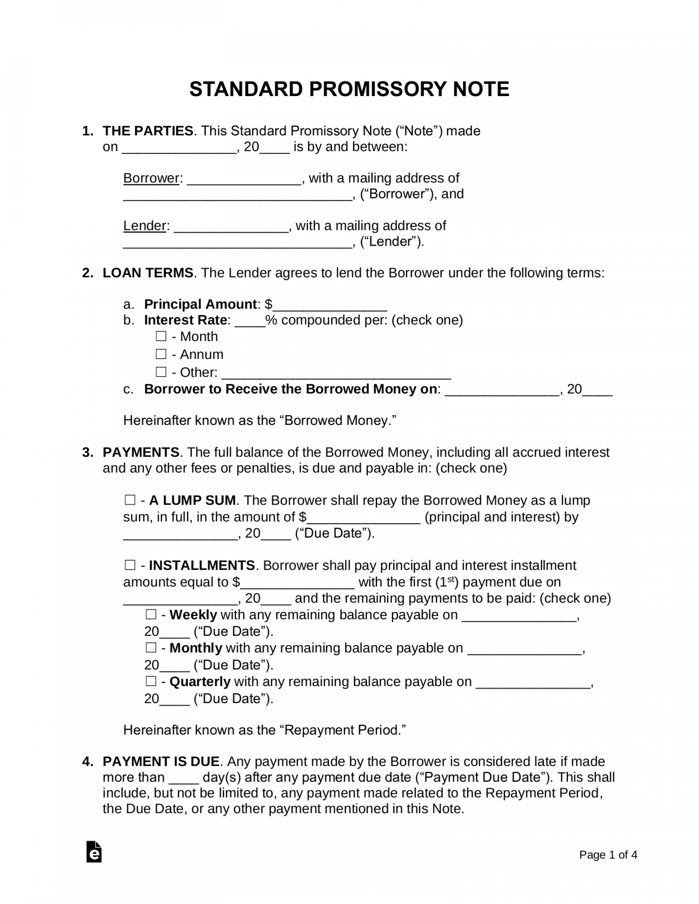 Free Promissory Note Templates () - PDF  Word – eForms