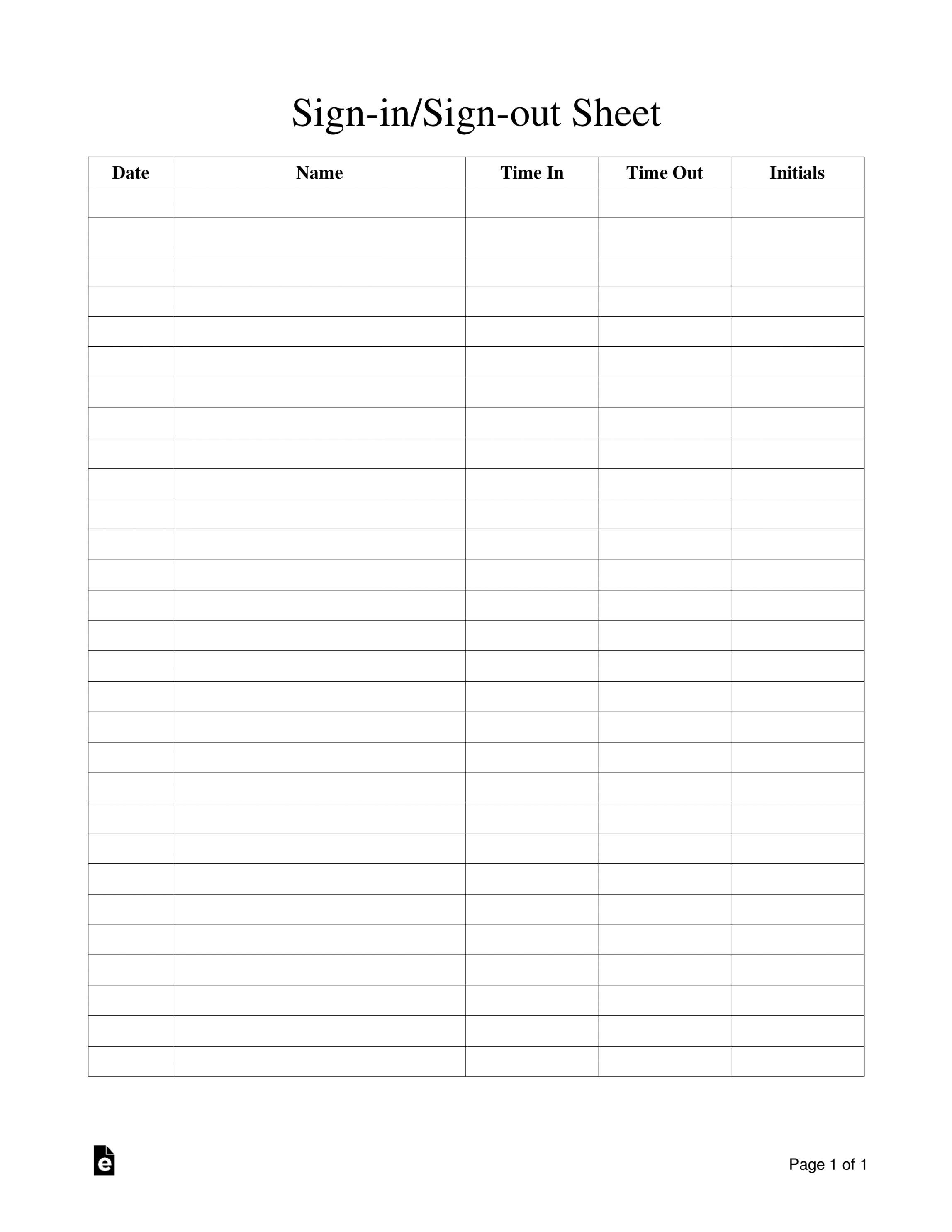 Free Sign-in/Sign-out Sheet Template - PDF  Word – eForms