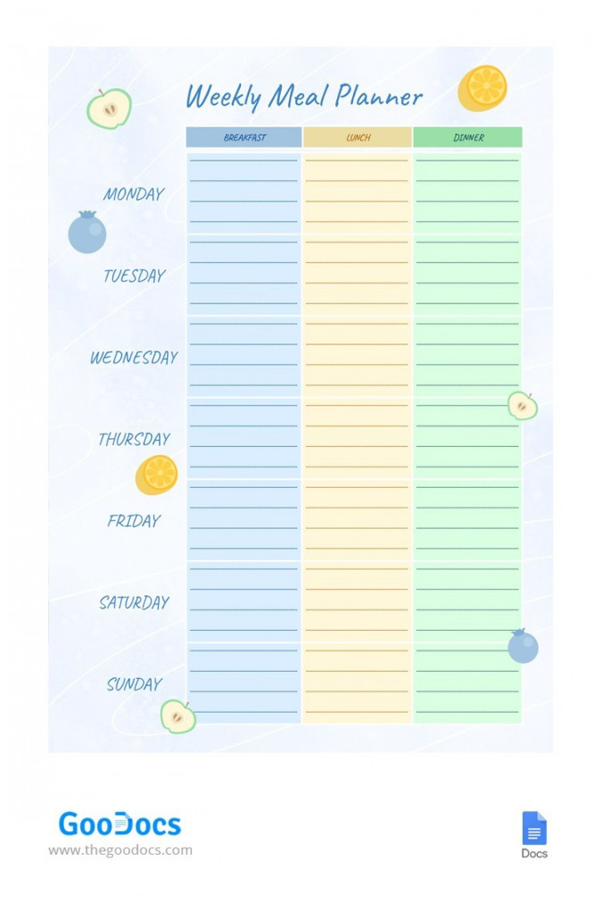 Free Wonderful Weekly Meal Planner Template In Google Docs