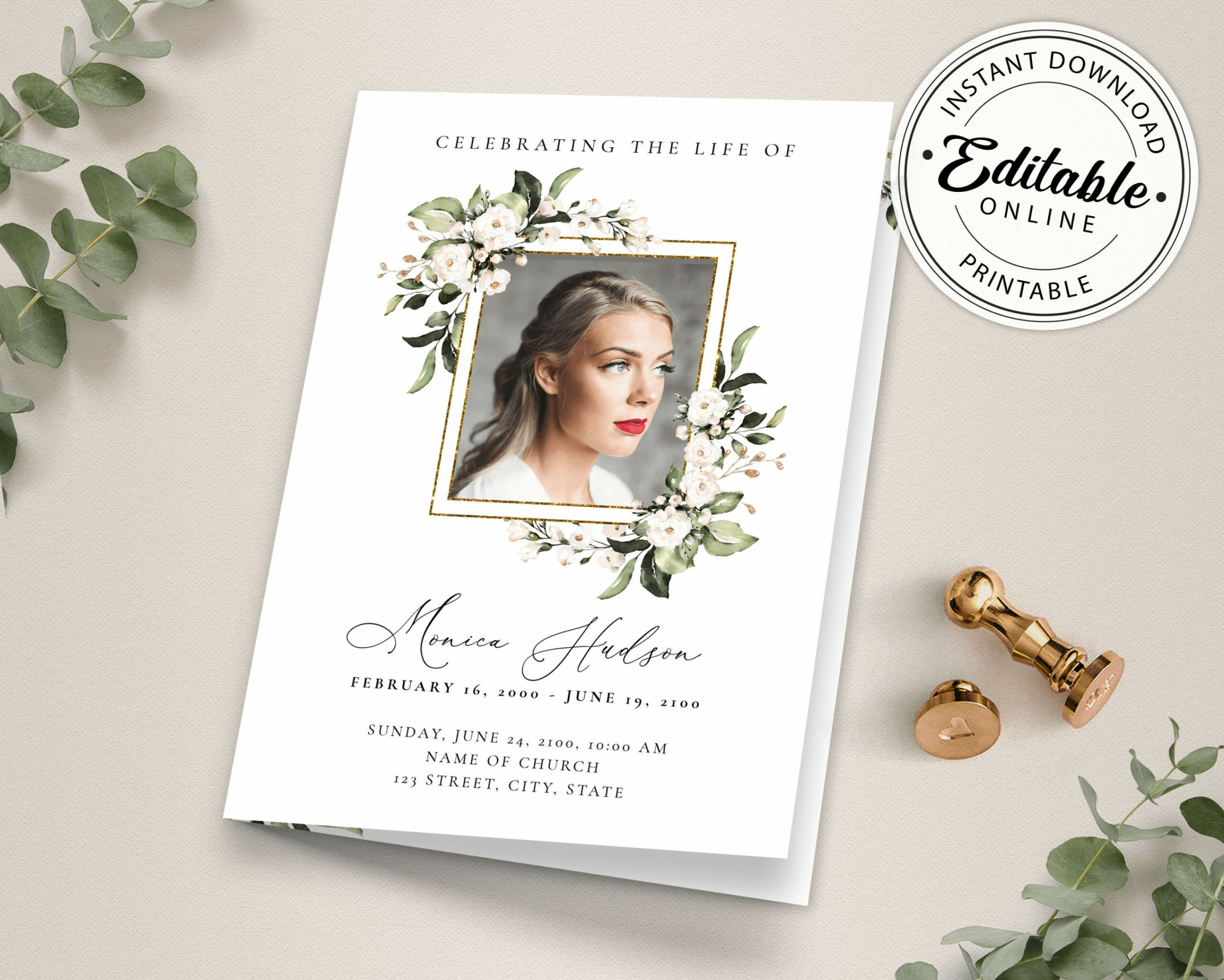 Funeral Program Template Floral Memorial Program Editable - Etsy