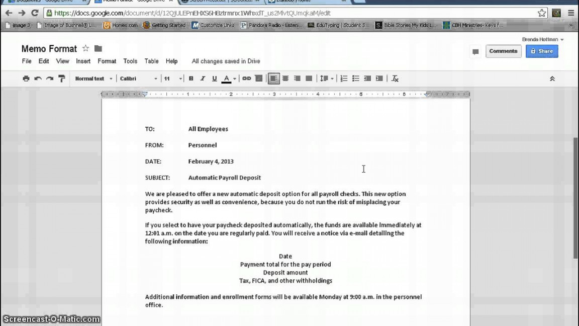 Memorandum Format--Google Documents