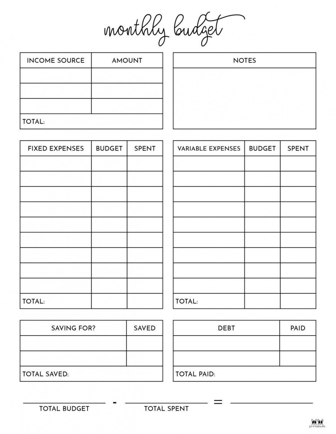 Monthly Budget Planners -  FREE Printables  Printabulls