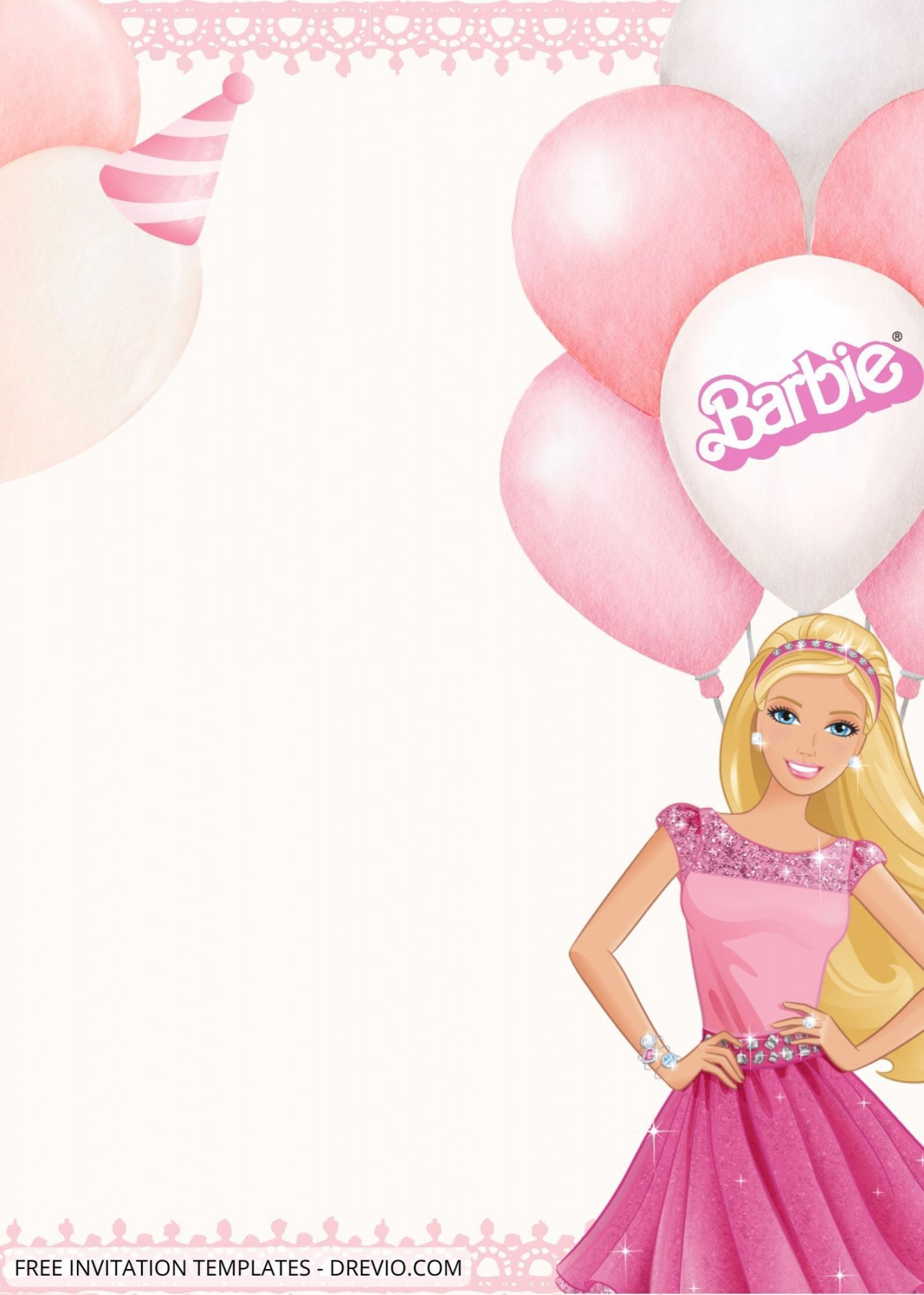 + Pink Barbie Party Canva Birthday Invitation Templates in