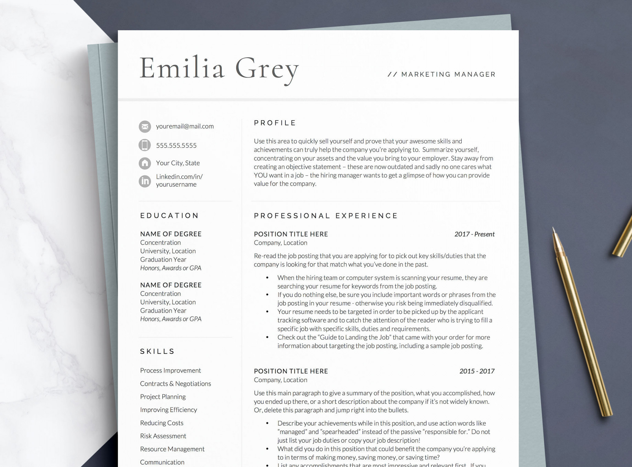 Professional Resume Template for Word and Mac Pages CV - Etsy