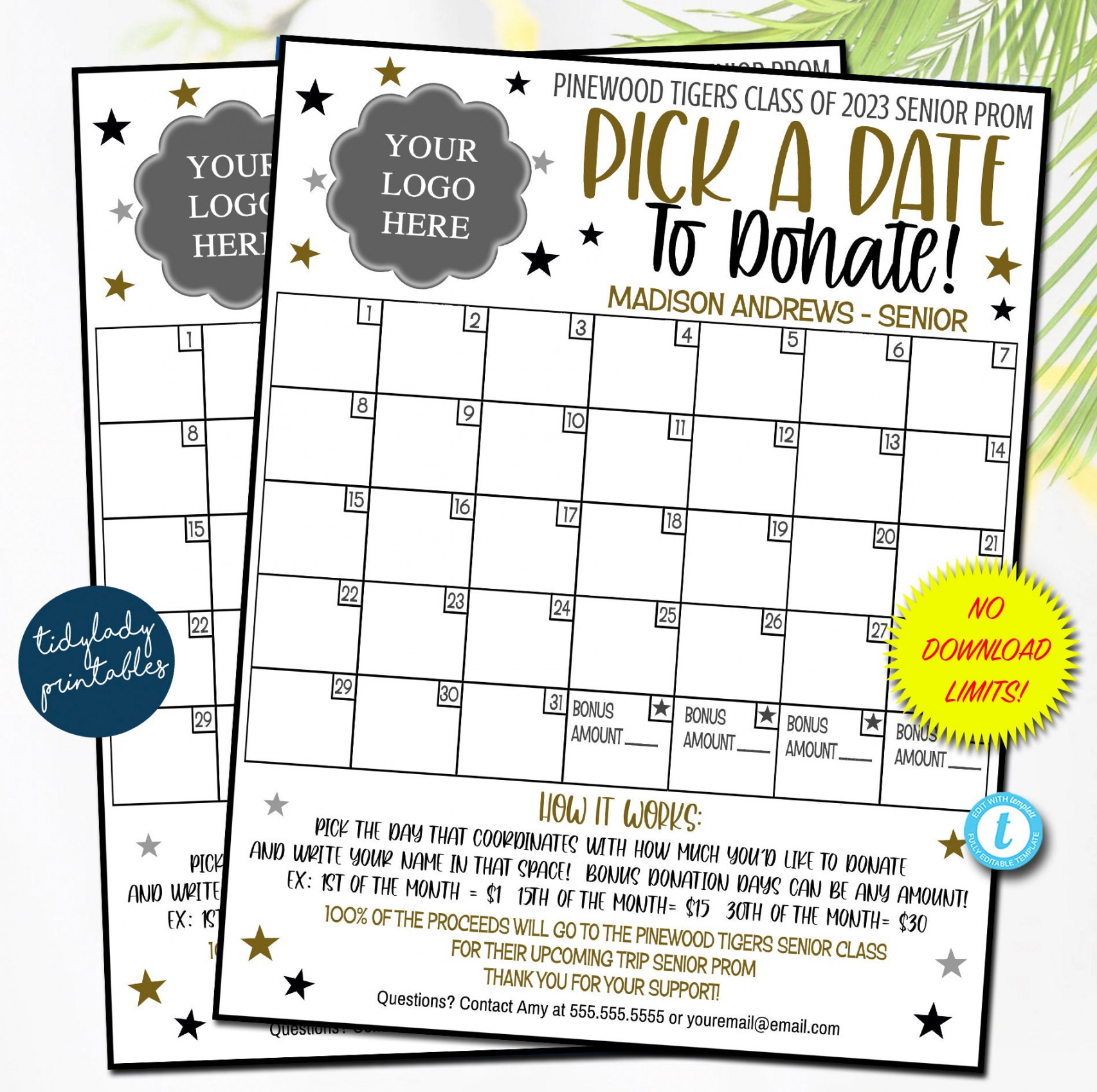 Prom Pick a Date to Donate Printable  Senior Class Fundraiser