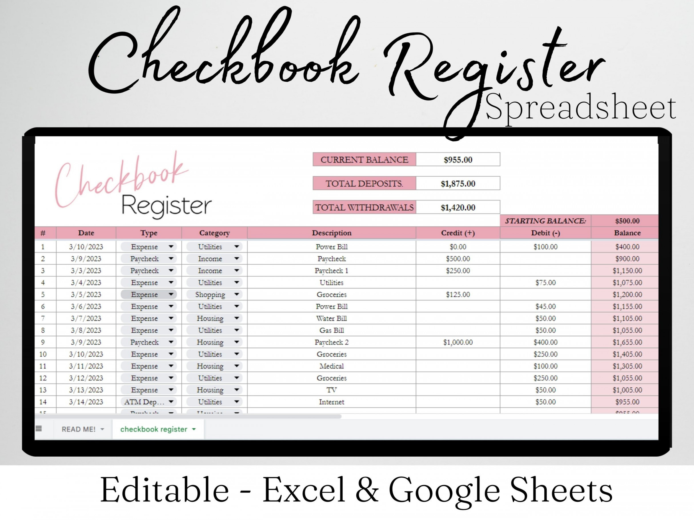 Scheckbuch Register Excel Spreadsheet Scheckbuch Register - Etsy