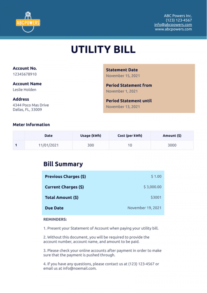 Utility Bill Template - PDF Templates  Jotform