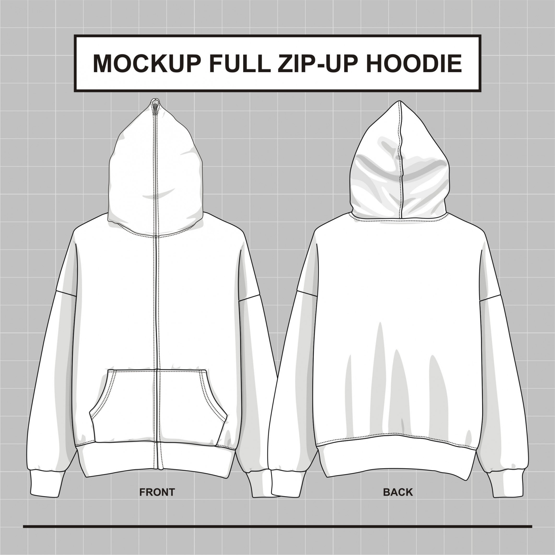 Vektor Mockup Full Zip Hoodie über Gesicht Illustrator EPS - Etsy