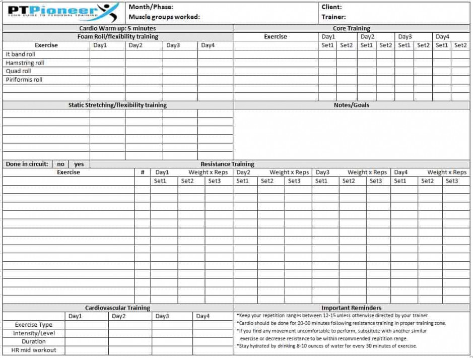 Workout Schedule Template - Your Clients will Love you!