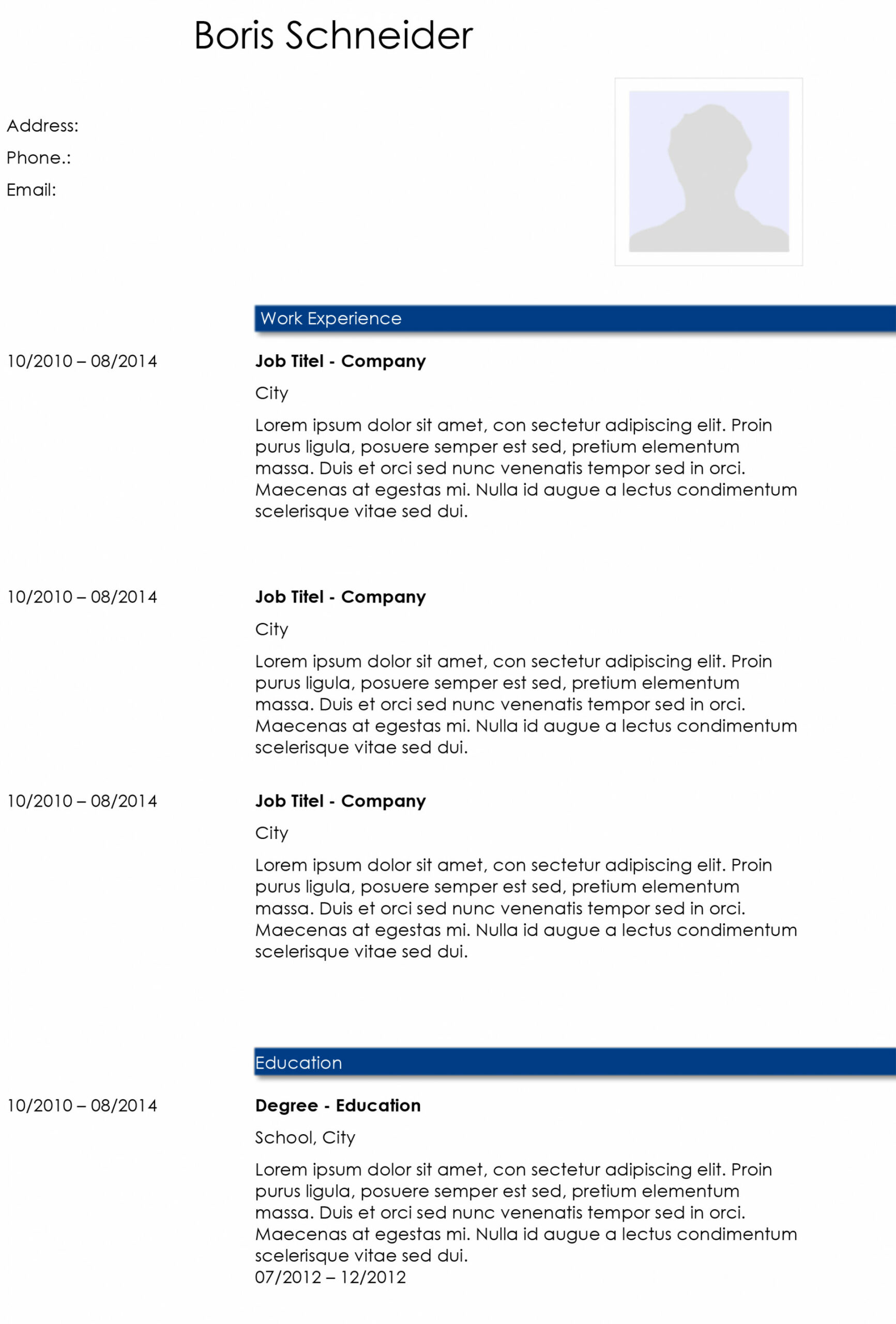 Academic CV Template  Download this Word-template for free