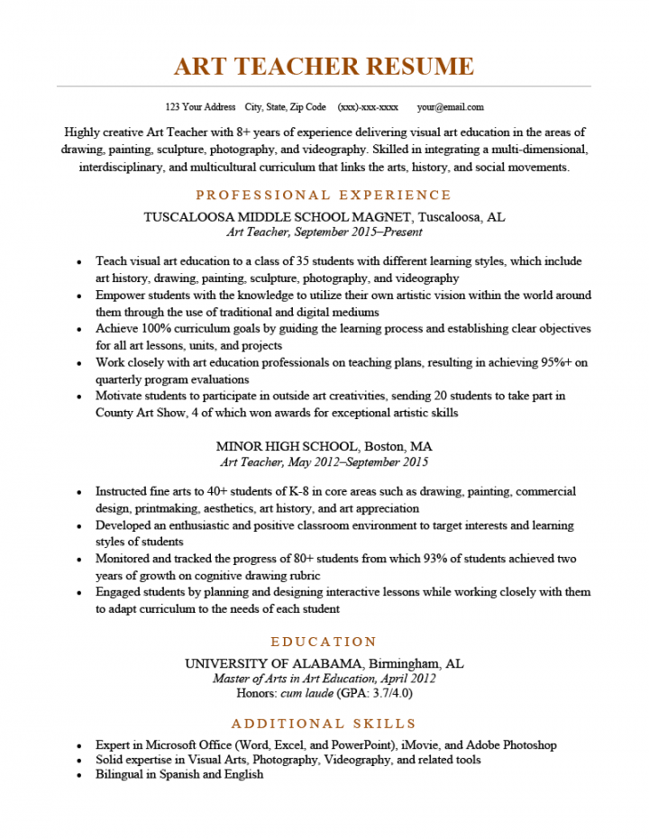 Art Teacher Resume (Sample & How to Write)  Resume Genius