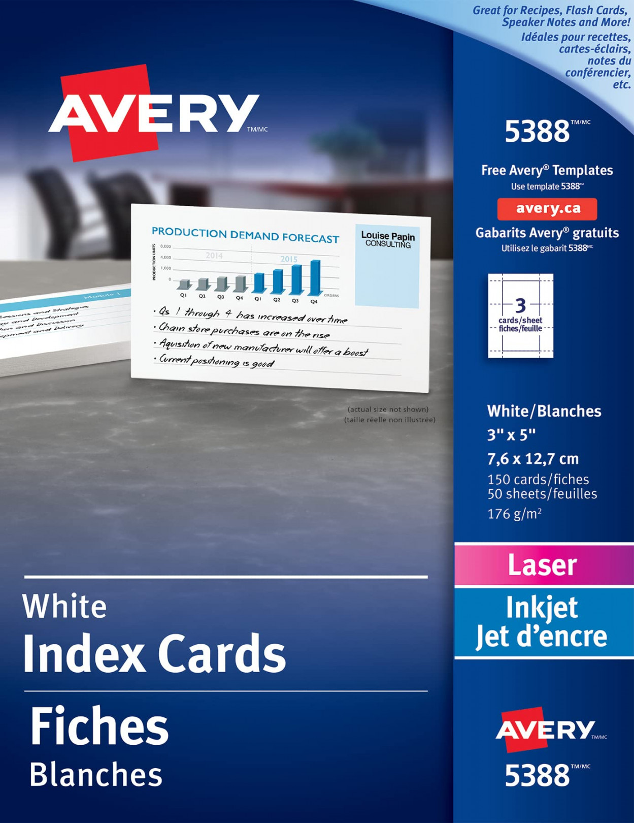 Avery Index Cards for Laser and Inkjet Printers, Great for Flash