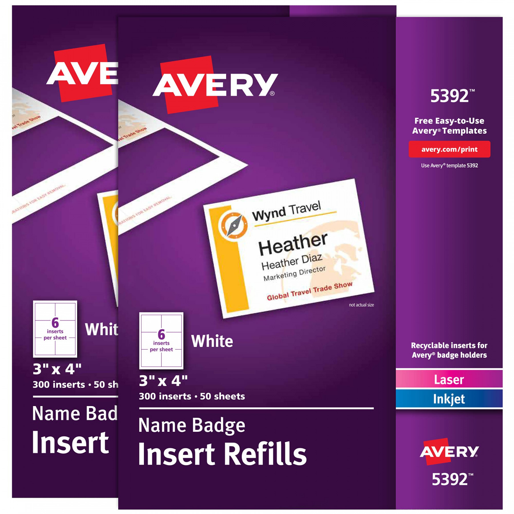 Avery " x " Name Badge Inserts for Printing or Writing Laser Inkjet  Printers - Pack of  - 00 Inserts Per Pack -  Inserts Total 59