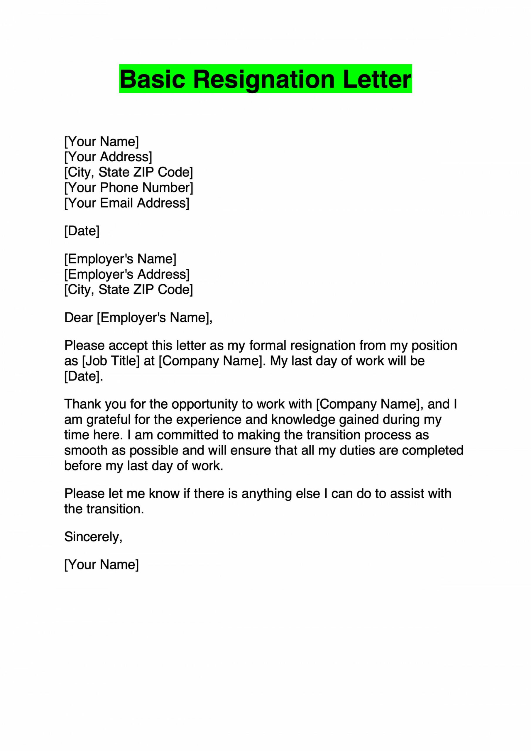 Basic Resignation Letter Template in   How to write a