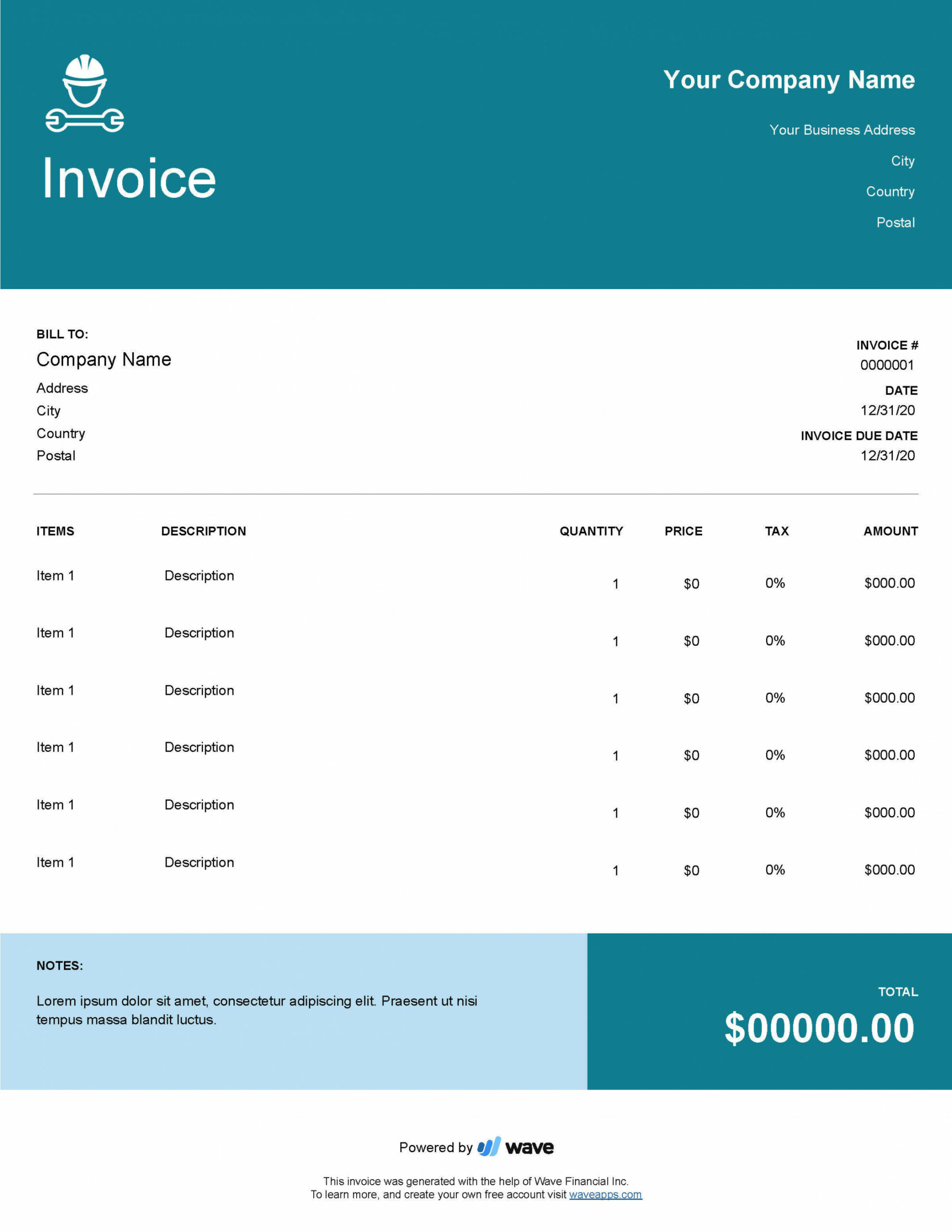 Best Google Sheets Invoice Template - Wave