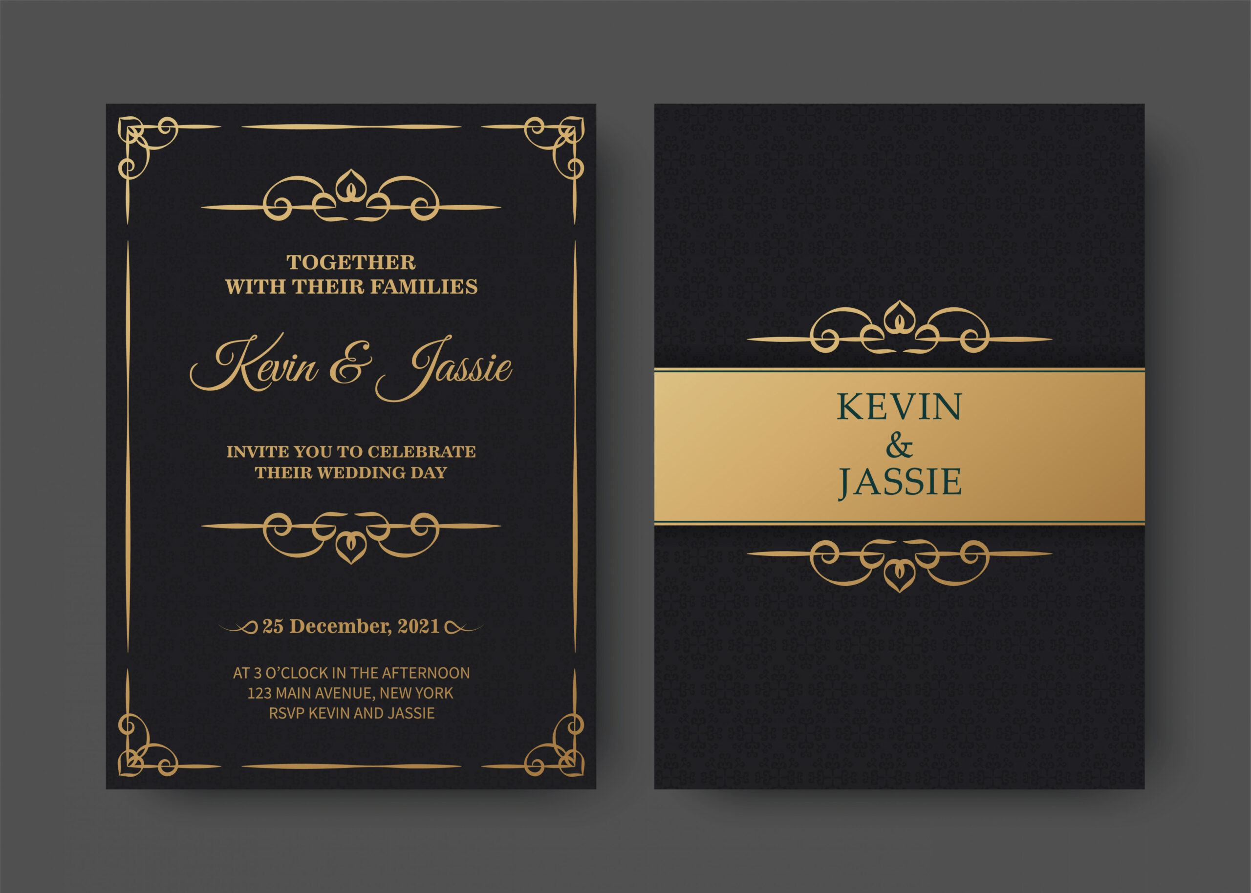 Black and gold invitation card template  Vector Art at Vecteezy