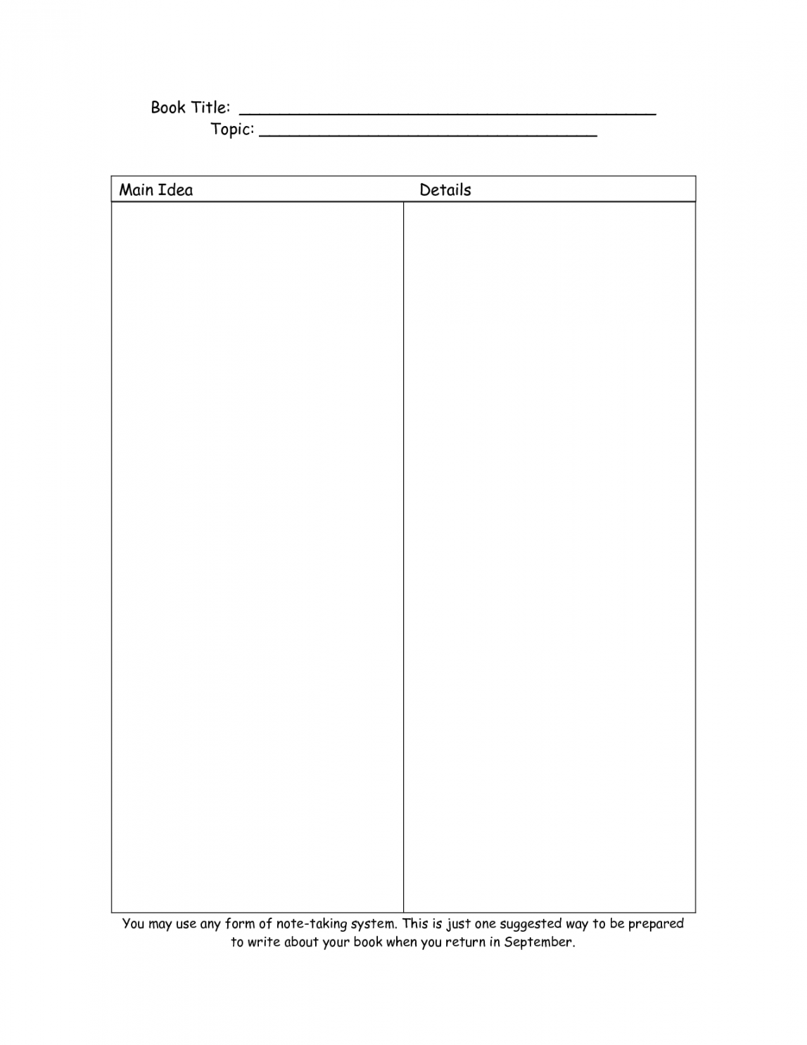 Blank  Column Chart Template  Notes template, Graphic organizers