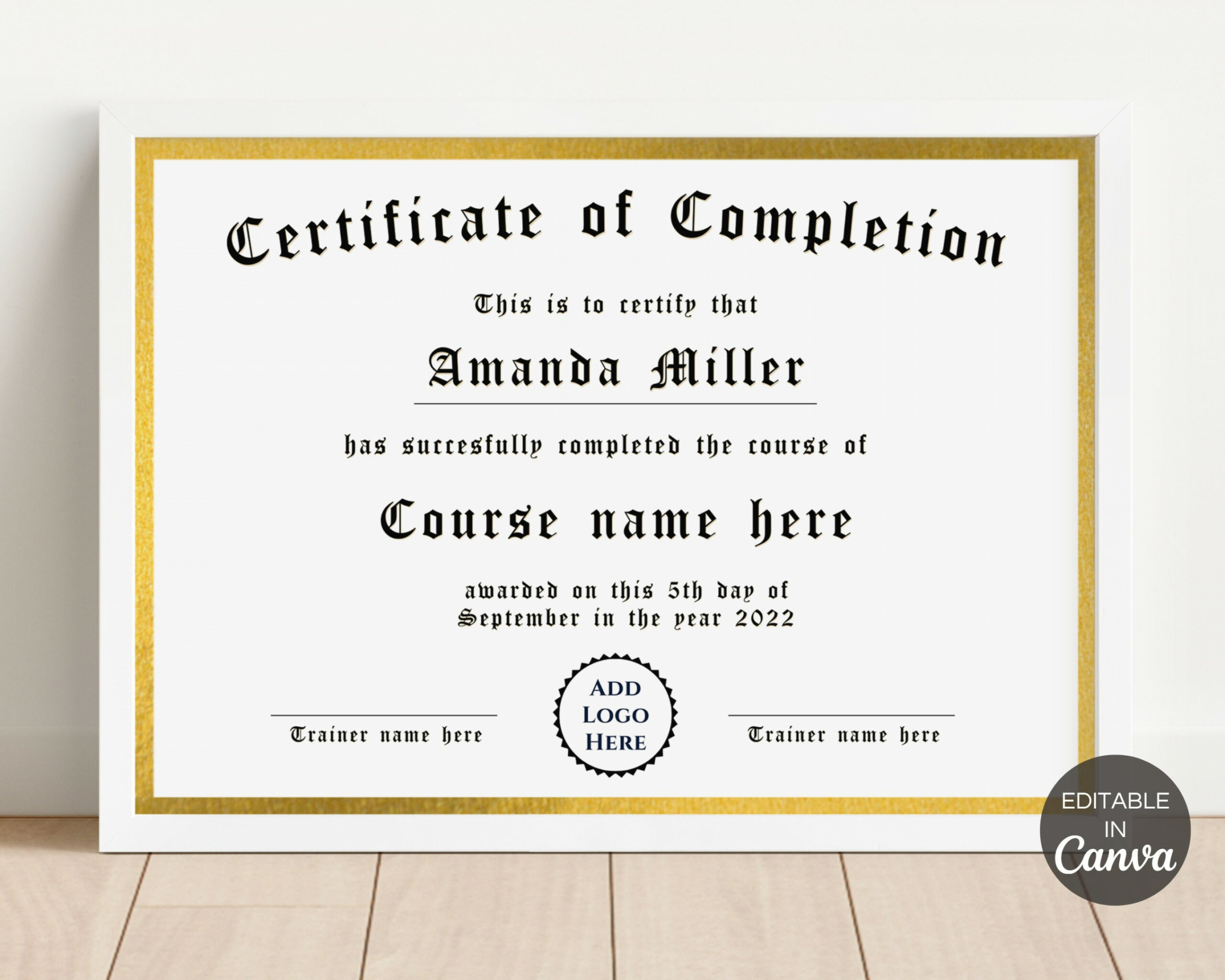 Certificate of Completion Template Editable Certificate Template