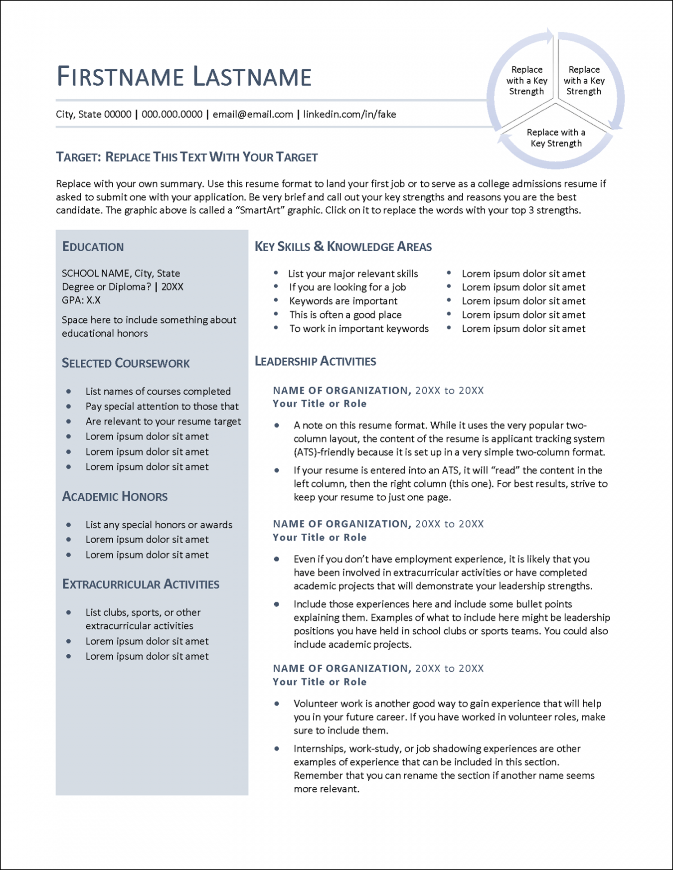 College Admissions Resume Template