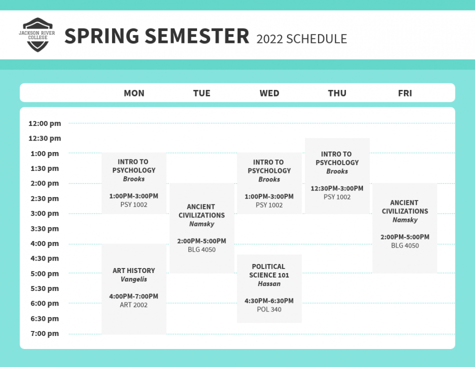 College Weekly Class Schedule Template - Venngage