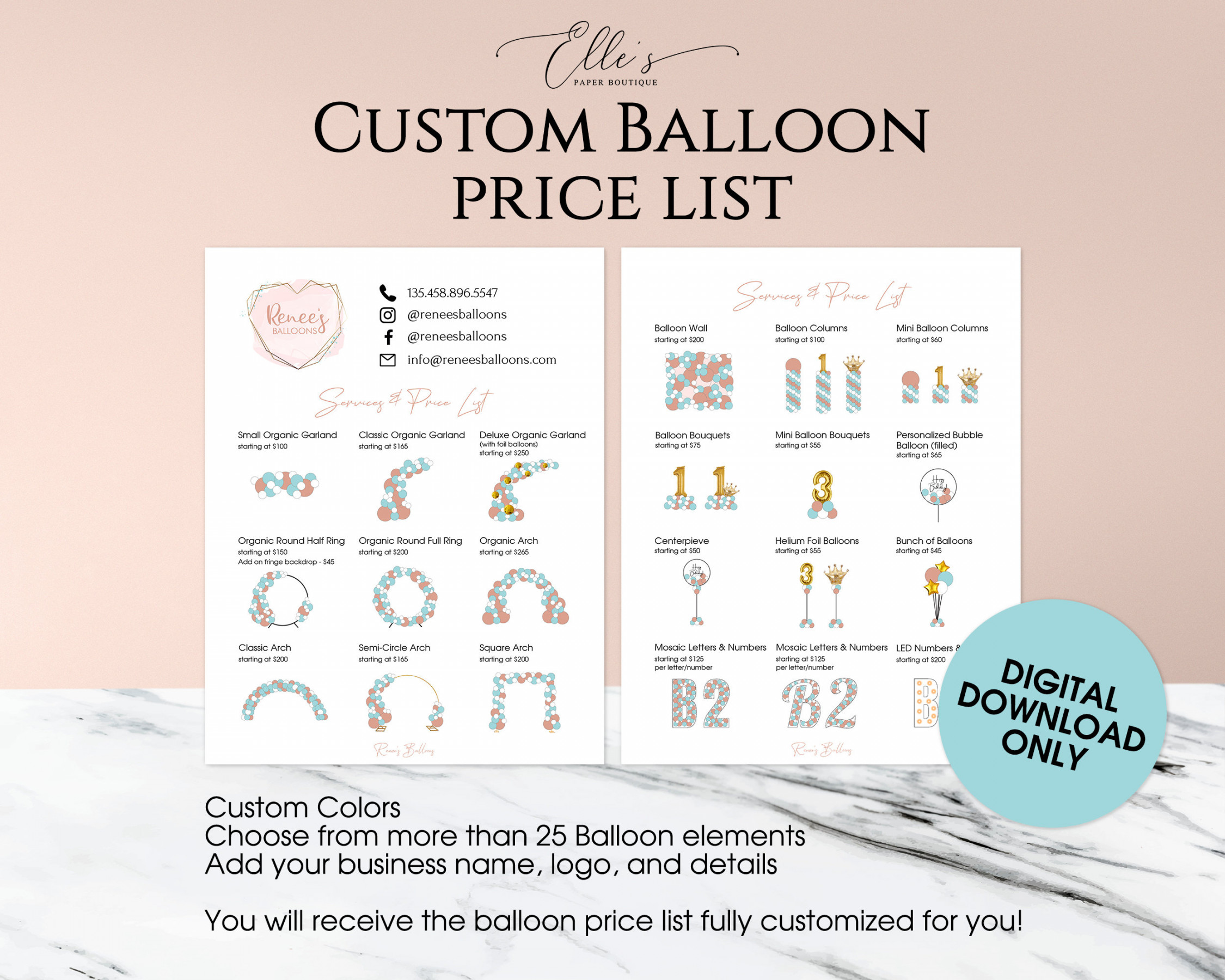 CUSTOM Balloon Price List Balloon Menu Balloon Price Guide - Etsy