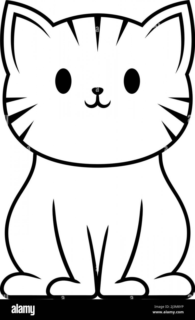 Cute cat line art illustration icon design template vector Stock