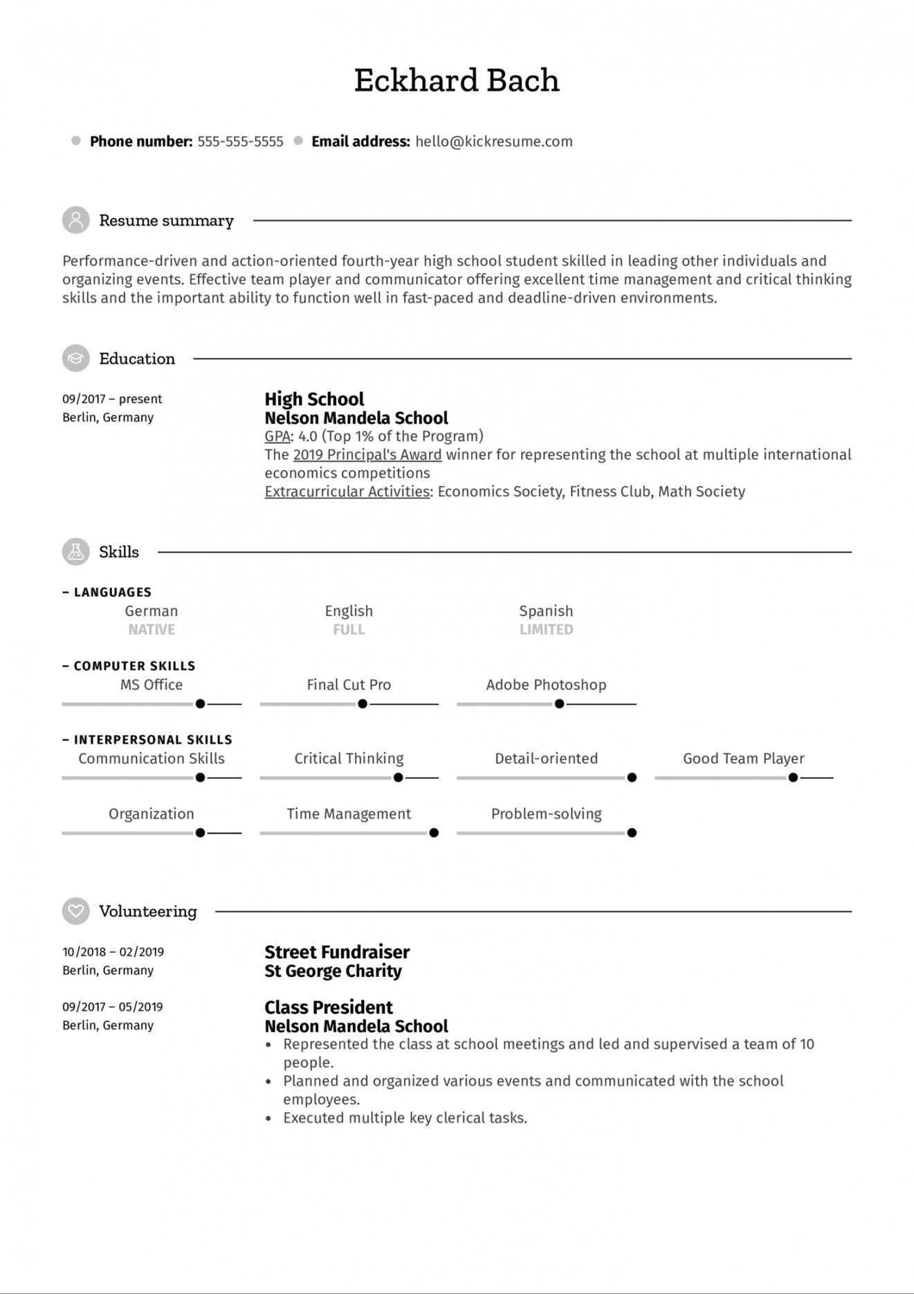 CV Template for the First Job  Kickresume