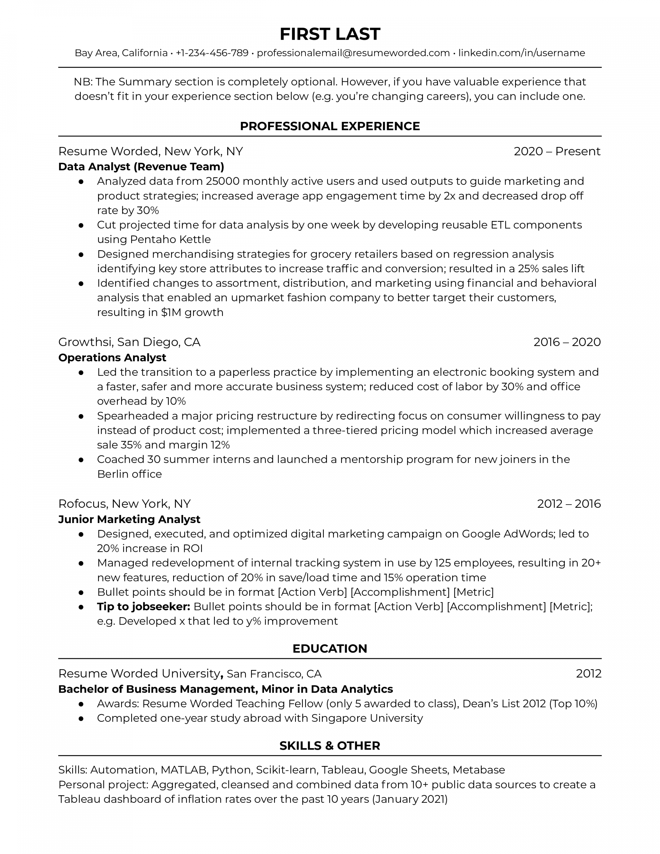 Data Analyst Resume Examples for   Resume Worded