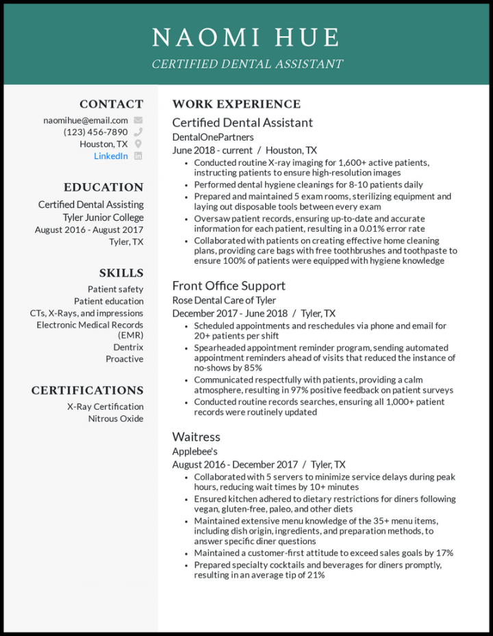 Dental Assistant Resume Examples That Work in