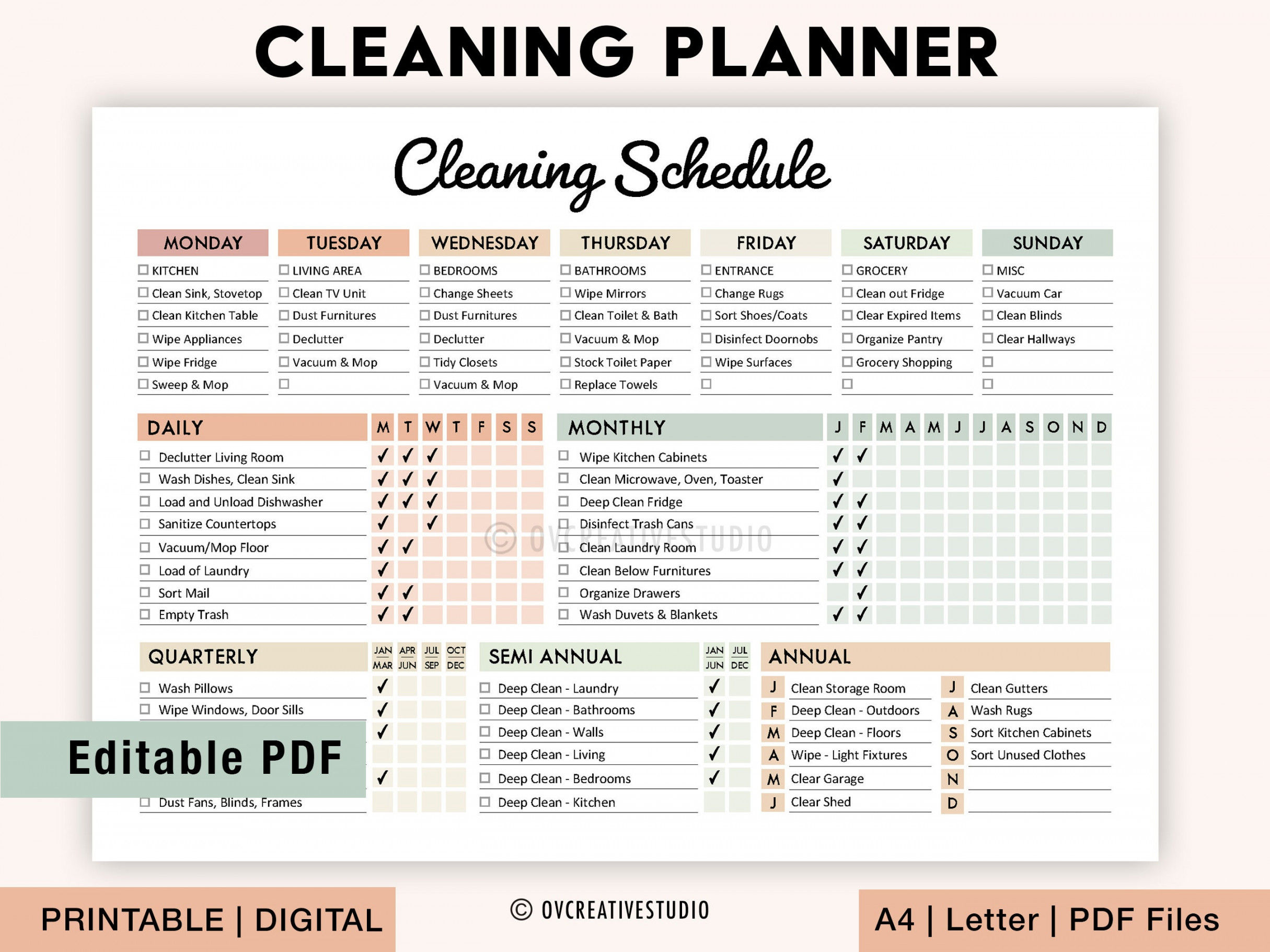 Editable Cleaning Schedule Printable Weekly Monthly - Etsy