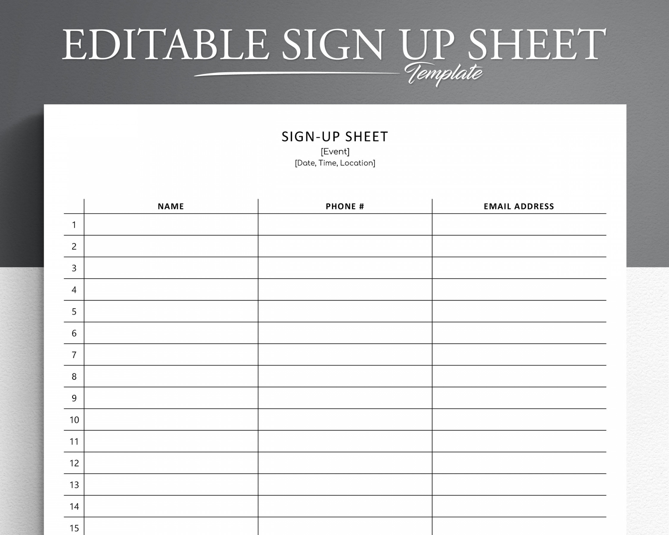 Editable Sign up Sheet. Pdf/google Docs/microsoft Word