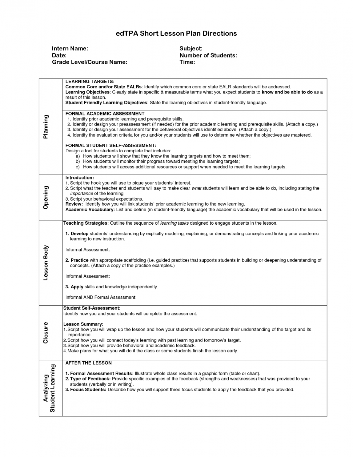 edTPA Lesson Plan Template  Lesson plan examples, Lesson plan