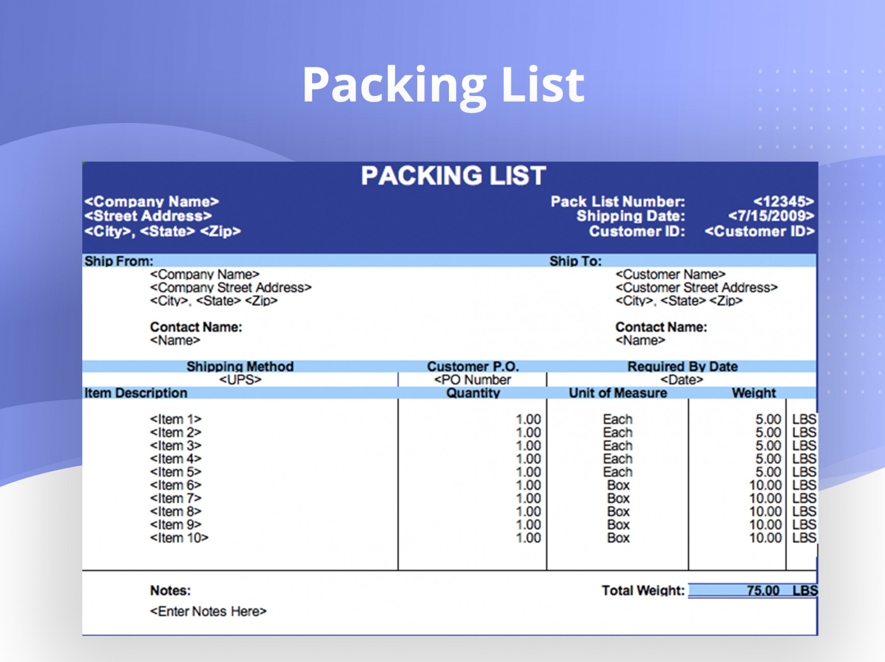 EXCEL of Packing List Form