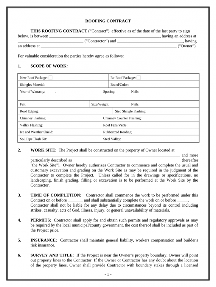 Fill and Sign the Fill in Blank Printable Roofing Contract Template