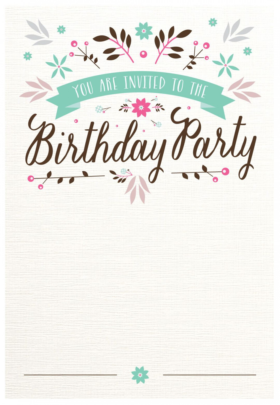 Flat Floral - Free Printable Birthday Invitation Temp  Birthday