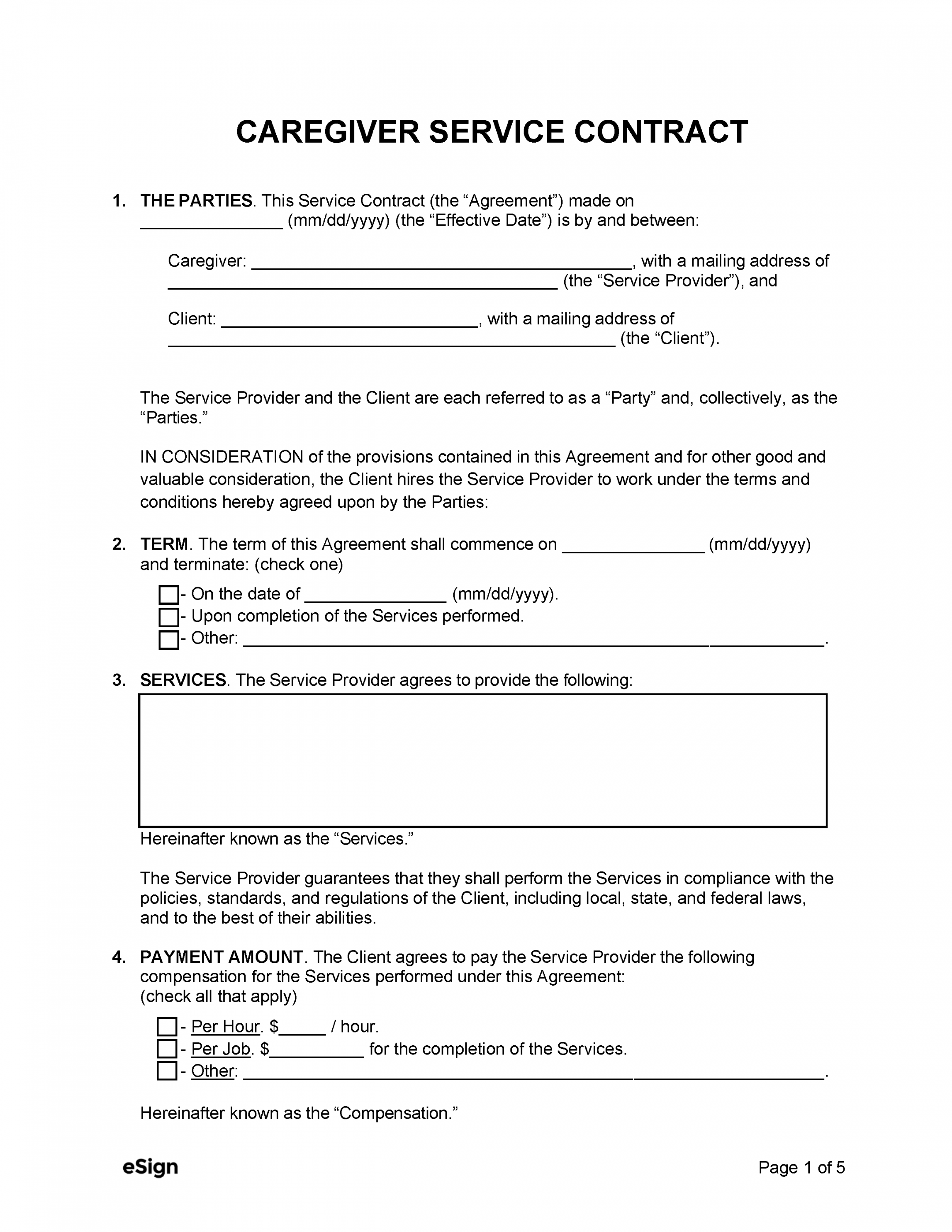 Free Caregiver Contract Template  PDF  Word