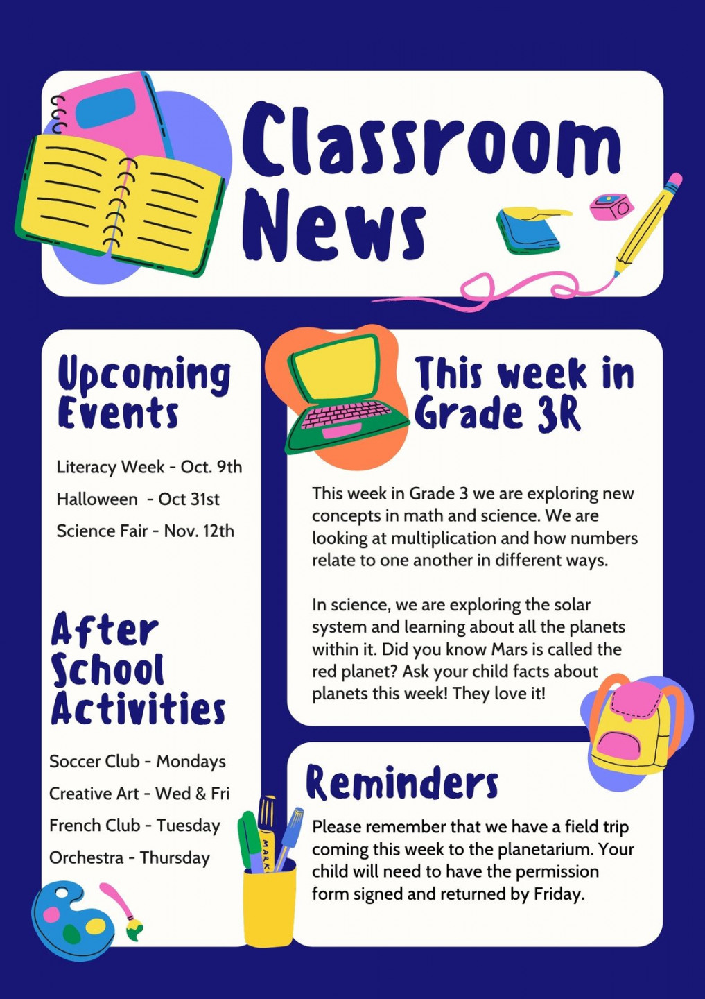 Free, custom printable classroom newsletter templates  Canva