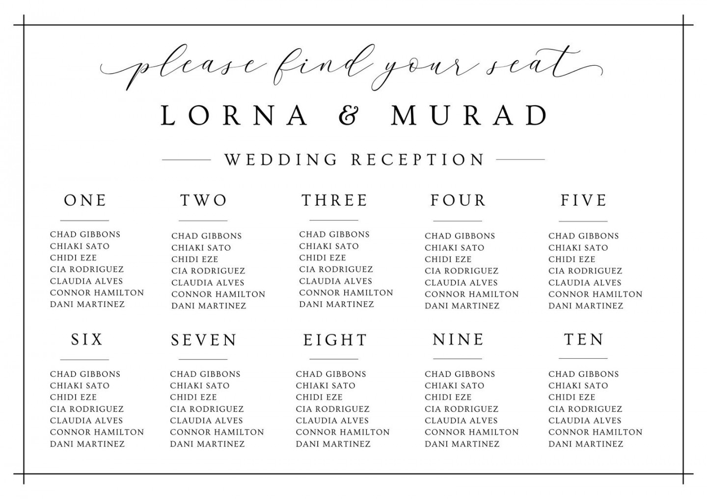 Free custom printable wedding seating chart templates  Canva