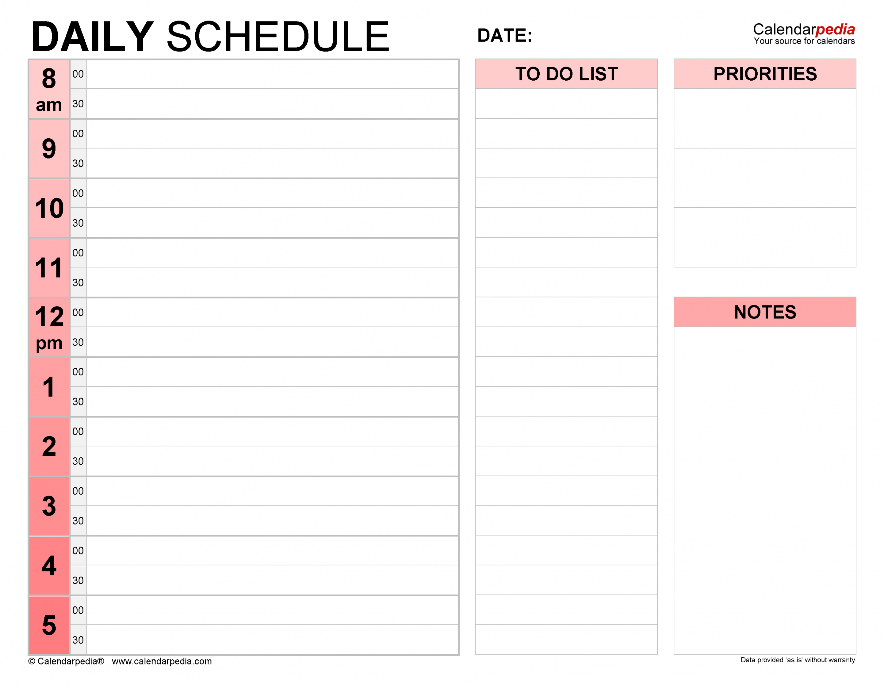 Free Daily Schedules for Word - + Templates