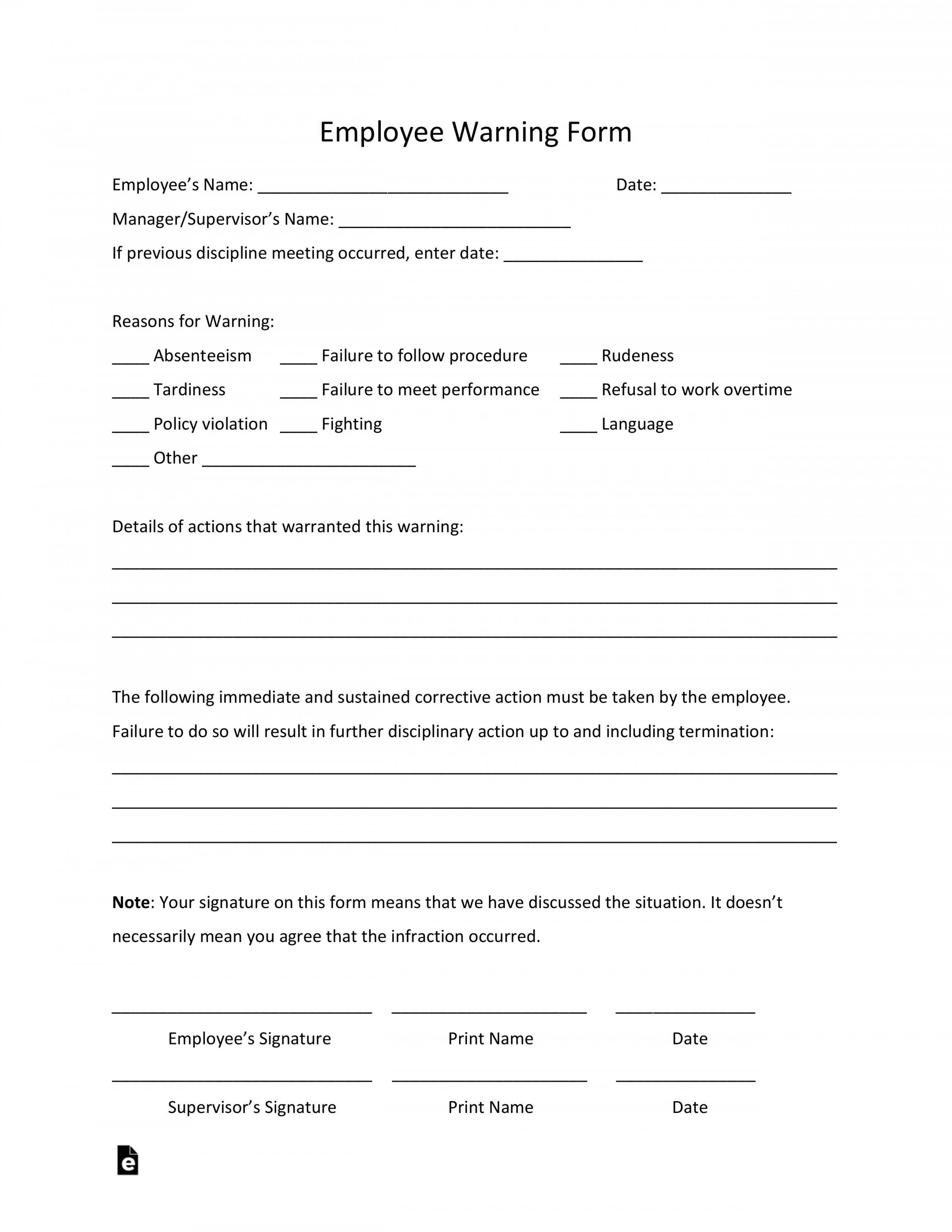 Free Employee Warning Notice Template - PDF  Word – eForms